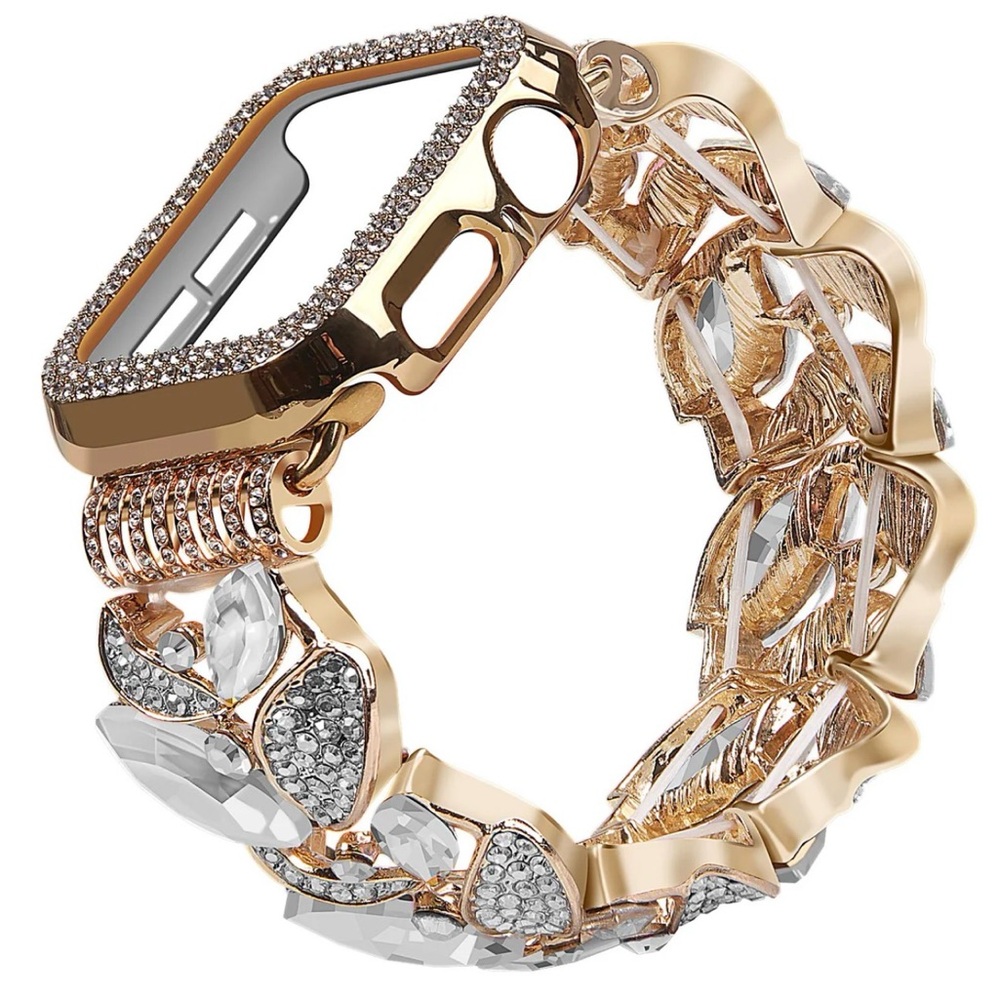 Rhinestone Gold Link Watch Band Bracelet and face cover for 49mm Apple Watch